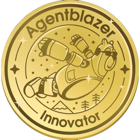 Agent Codey 飞行徽章，顶部为 Agentblazer，底部为 Innovator 2025。