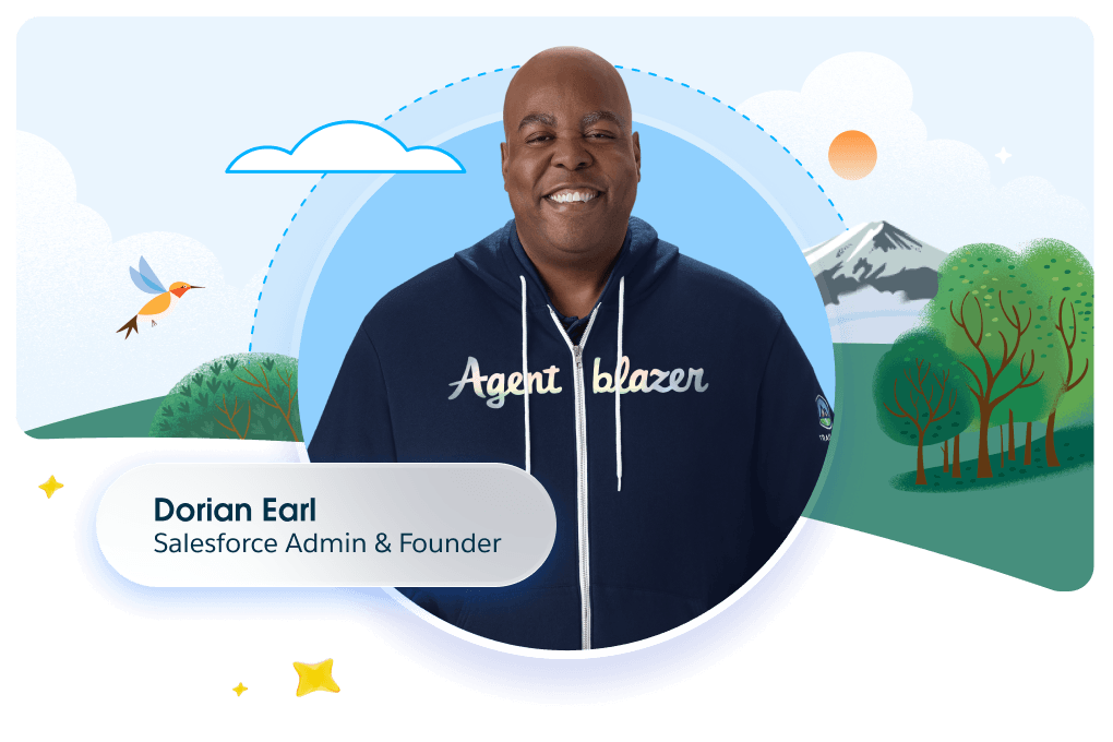Salesforce Admin Dorian Earl in an Agentblazer hoodie