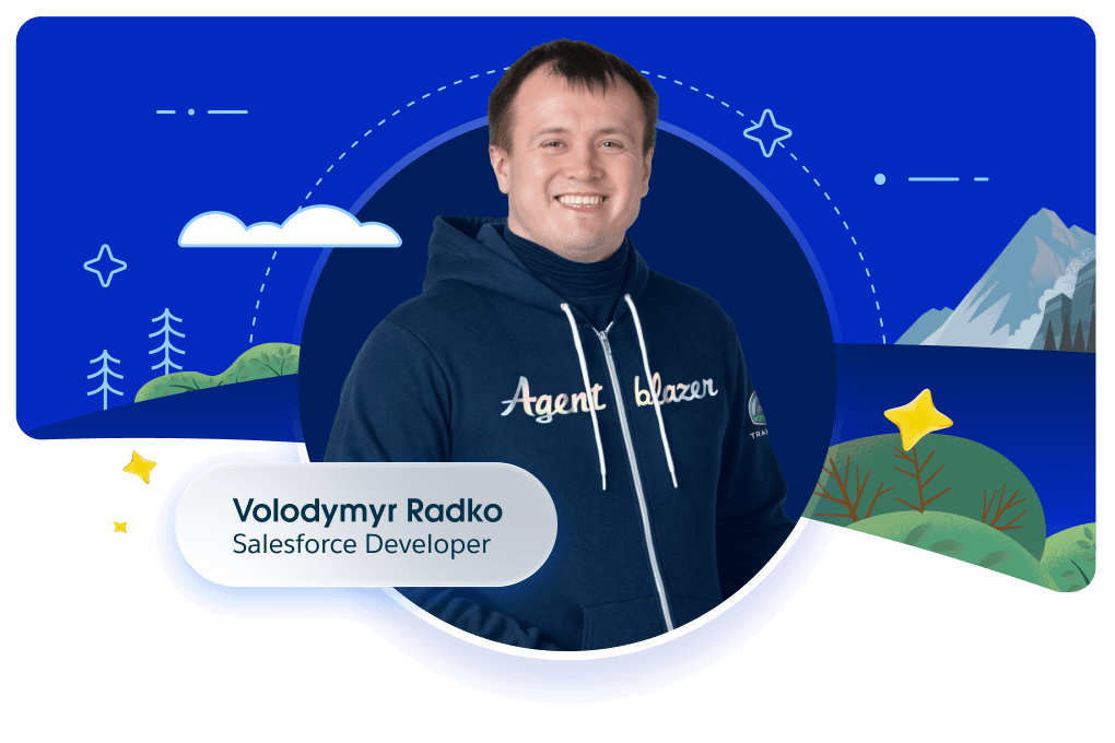 Volodymyr Radko in an Agentblazer hoodie