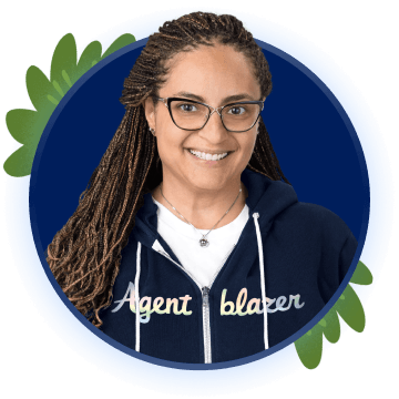 Sally in an Agentblazer hoodie